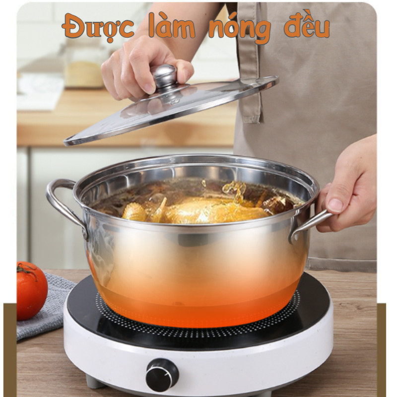 Nồi Inox 304 Đúc Liền Khối 3 Lớp - Chống Dính, Truyền Nhiệt Nhanh, Dùng Mọi Bếp , TẶNG KÈM Vỉ Hấp