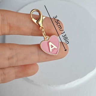 1 Mặt dây chuyền móc khóa nhỏ Trái tim màu hồng Mặt dây chuyền chữ 26