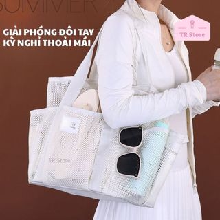 Túi Tote Lưới Đa Năng Cho Hồ Bơi/Bãi Biển - Nhiều Ngăn Ngoài, Nhanh Khô, Thoát Cát/Nước