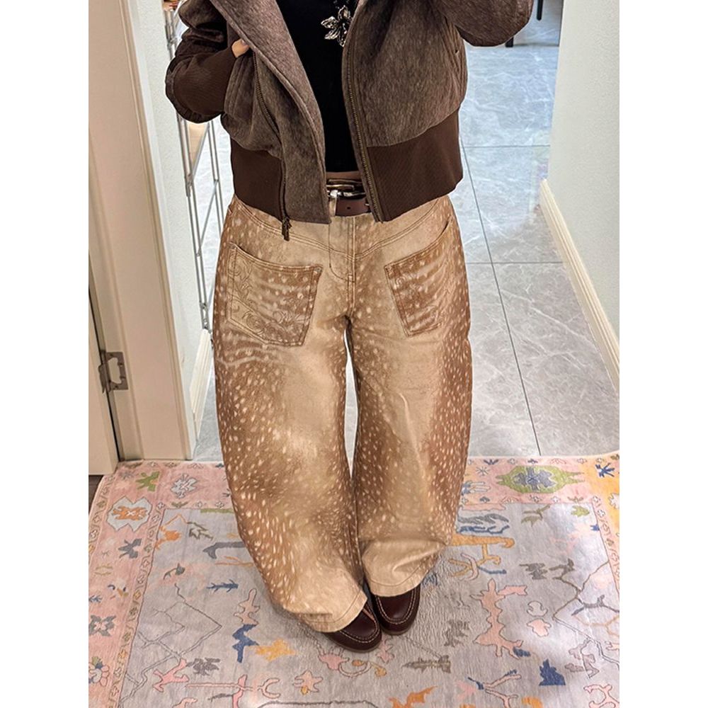 [Giảm Giá 50%] Quần Jean Nữ Họa Tiết Hươu, Thiết Kế Oversize, Thêu Tay Chất Lượng