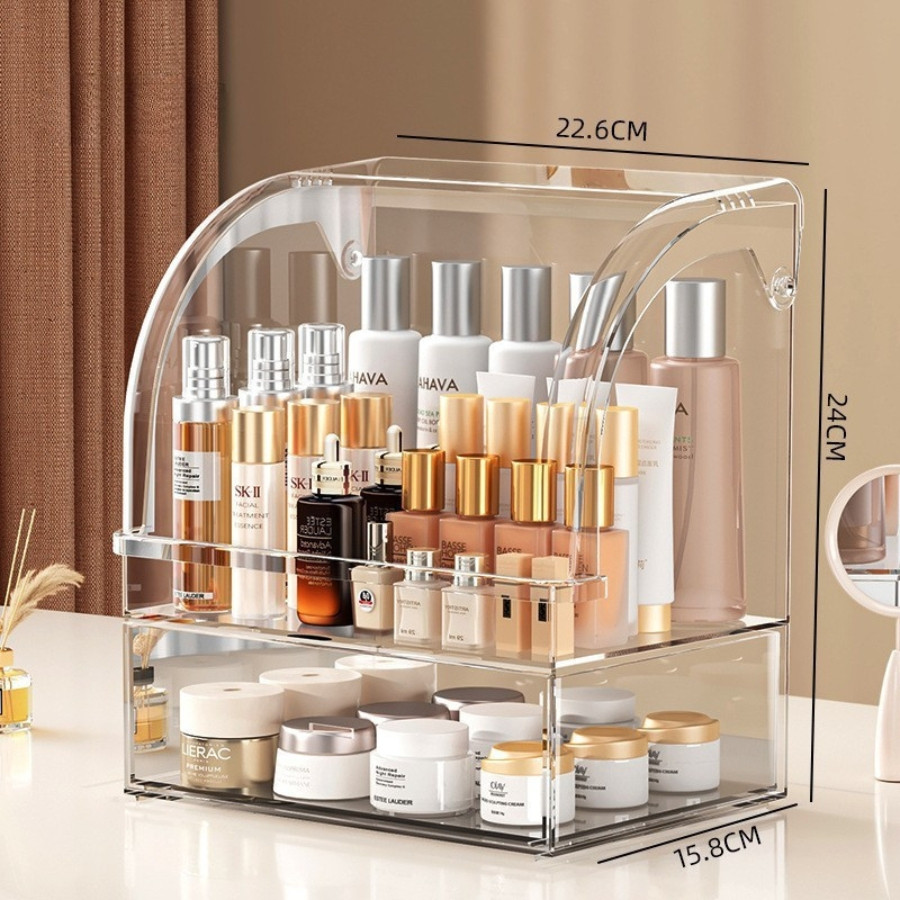 Hộp Nhựa Trong Suốt ENODA HOME Đựng Mỹ Phẩm Để Bàn, Tủ Kệ Đựng Đồ Makeup Trang Điểm Chia 2 Ngăn Chống Bụi Q060