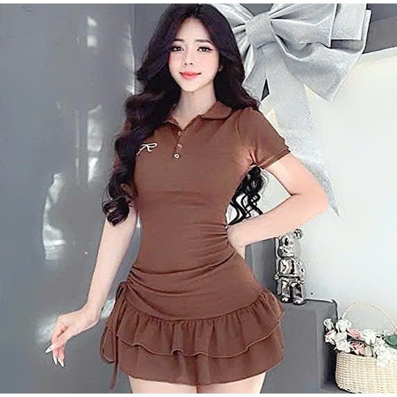 Đầm Polo Nữ Dáng Xòe Rút Dây In Nơ Bigsize Chất Mềm Co Giãn Che Dáng 45–85kg BS055 | EmxinhBigsize