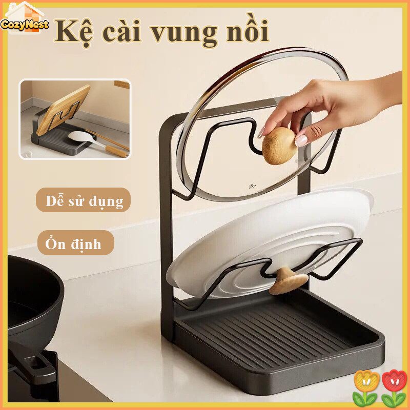 Kệ Để Vung Nồi 1 và 2 Tầng Có Khay Hứng Nướ ,Kệ Để Thớt Treo Tường ,Giải Phóng Mặt Bàn Bếp