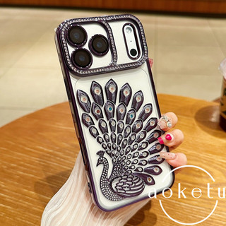 Thích hợp cho vỏ điện thoại con công mạ điện Apple 17promax iPhone 16 có màng ống kính 15promax trong suốt 14 kim cương giả bao gồm tất cả chống rơi 13pro vỏ bảo vệ
