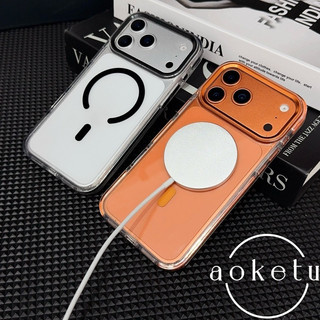Cạnh hai màu thích hợp cho ốp điện thoại iPhone 17 Promax, khung kim loại cao cấp 17 trong suốt cao cấp, lỗ lớn 17 Pro silicon chống rơi Vỏ bảo vệ từ tính không khí