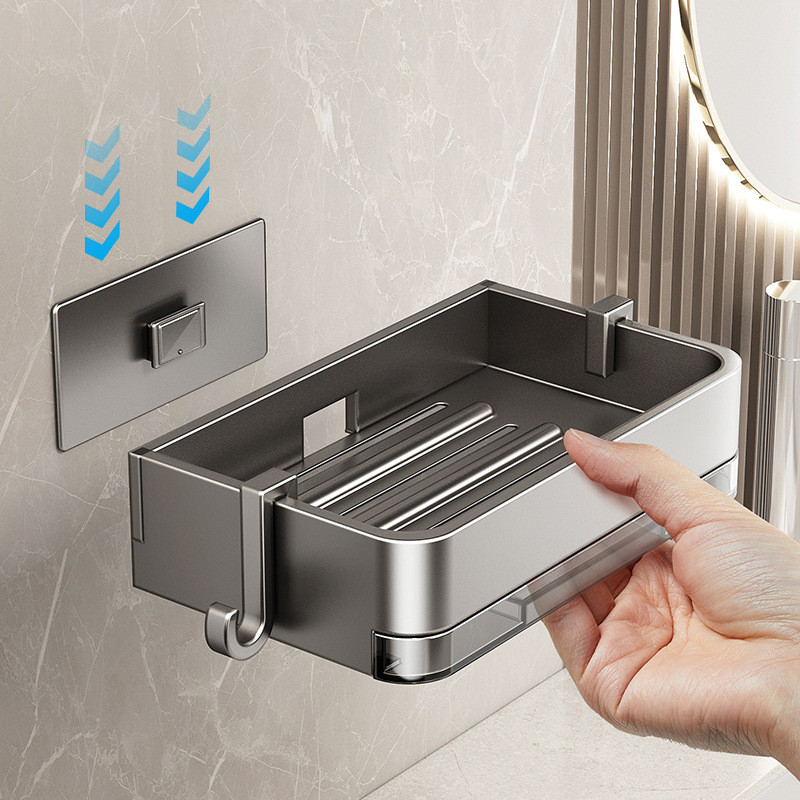 Hộp đựng xà phòng treo tường bằng nhôm không gian 2 lớp, thoát nước, không khoan, 26.1.5 O7QN