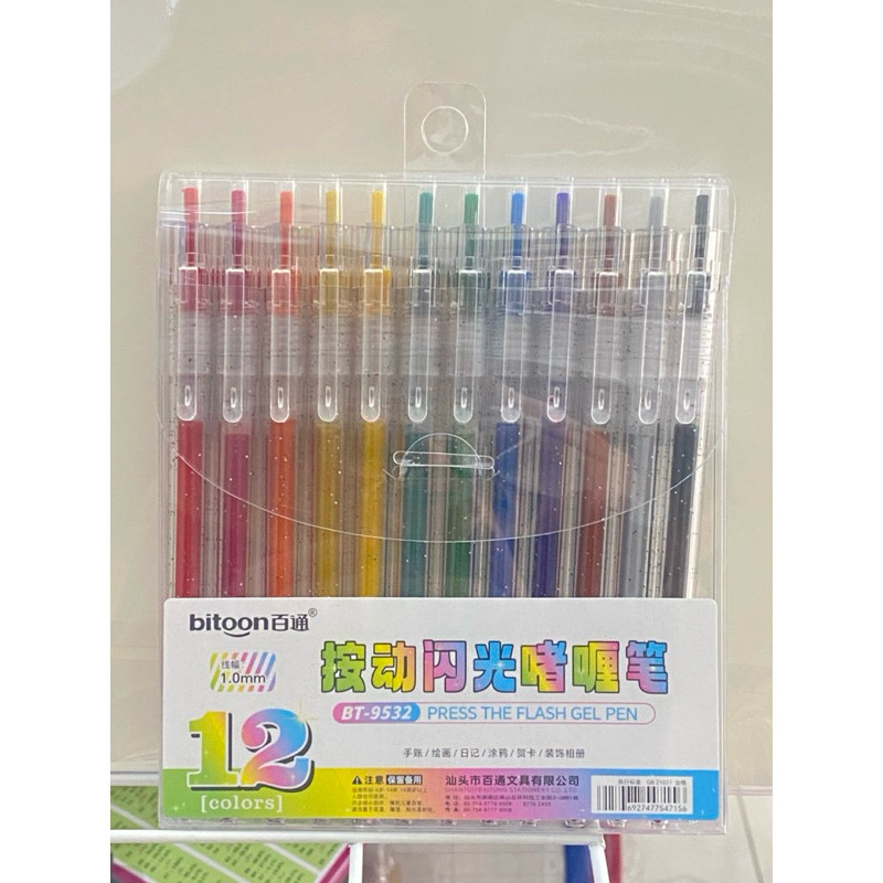 [ VĨ 12 MÀU ] Bút bi bấm cơ siêu nhũ ngòi 1.0mm Bitoon thân nhựa trong suốt_BT9532