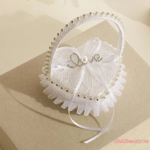Nhẫn Bearer Gối Nhẫn Ren Gối Hình Trái Tim Vòng Đệm Giỏ Có Tay Cầm Cho Tiệc Cưới Lễ Cầu Hôn