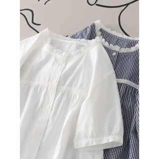 <![CDATA[Áo sơ mi nữ sợi cotton cao cấp, phong cách đại học, cổ tròn tay ngắn]]>