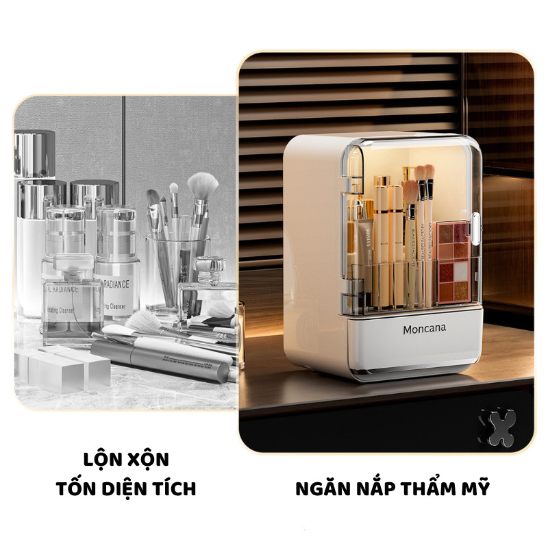 Tủ Kệ Cửa Trong Suốt Đựng Mỹ Phẩm ENODA HOME, Hộp Trong Suốt Đựng Đồ Makeup Trang Điểm 2 Ngăn Để Bàn R820