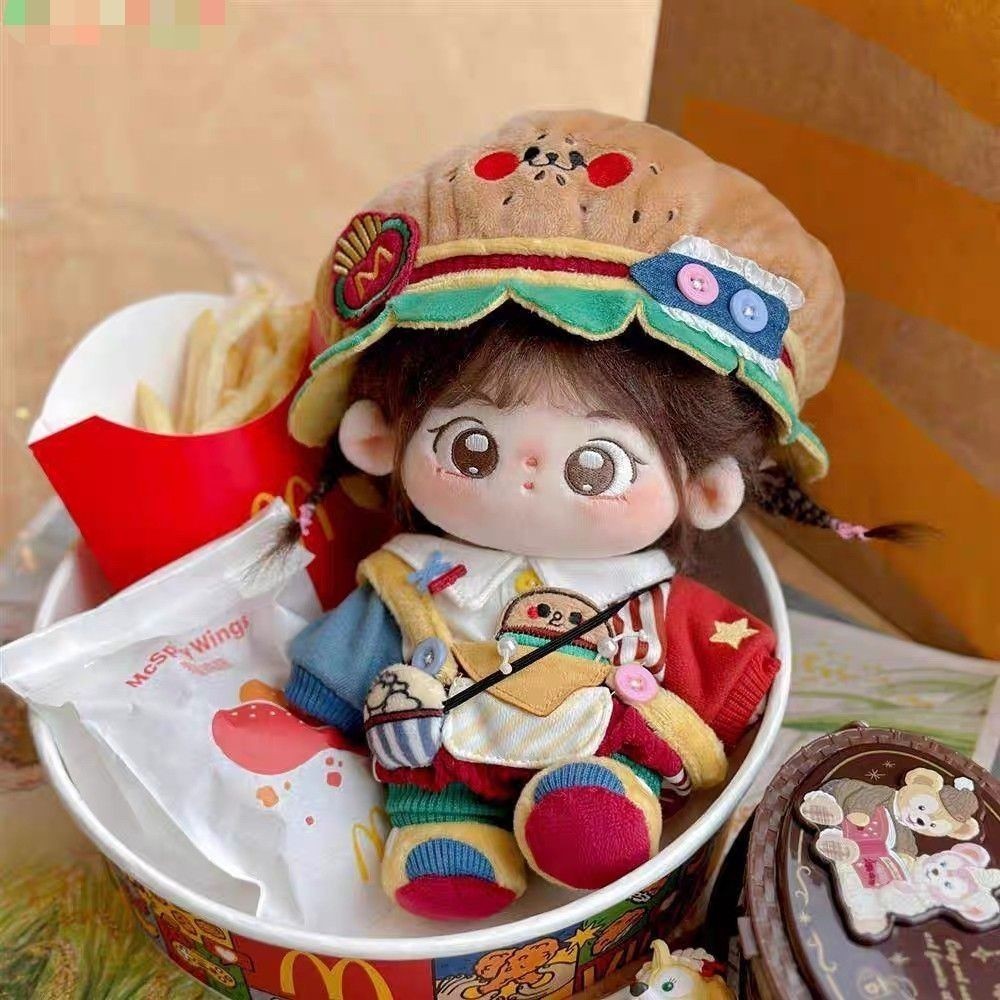 Cửa hàng thức ăn nhanh làm bánh 20cm Búp bê bông Burger Quần áo trẻ em 40cm Búp bê bông Burger Quần áo trẻ em