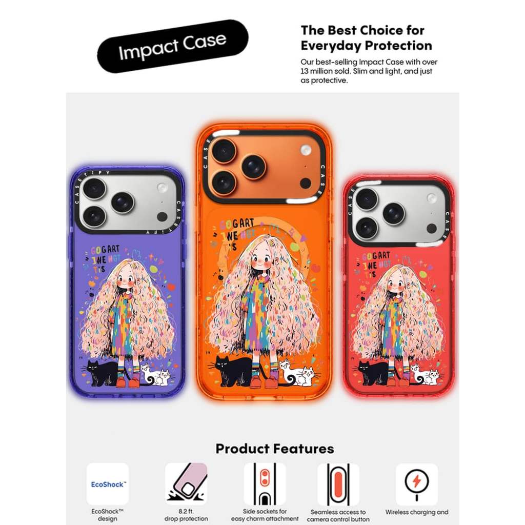 CASECASE X Cô gái tóc dài Cam / Đỏ / Perri Bộ sưu tập kẹo tím Màu sắc trong suốt Cứng hút từ tính Vỏ tác động cho Apple IPhone 13 14 15 16 17Pro Max Plus Có hộp