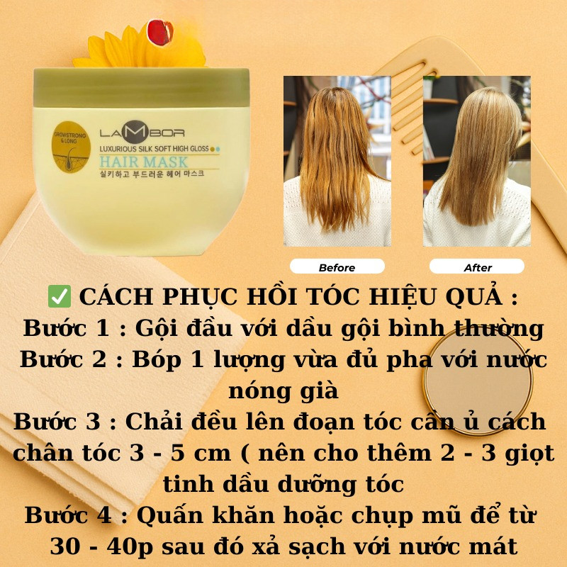 Dầu Hấp Ủ Tóc Collagen Lambor 500ml – Phục Hồi Tóc Hư Tổn, Giảm Gãy Rụng, Siêu Mềm Mượt