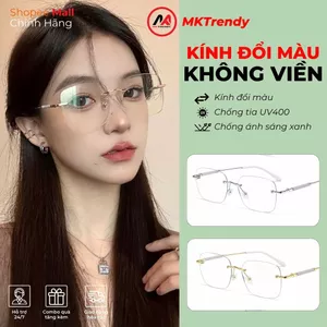 Kính không viền đổi màu gọng kim loại chống ánh sáng xanh chống tia UV kính tổng tài thời trang nam nữ X22