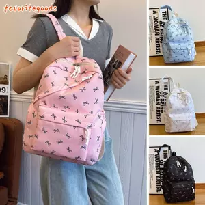 Túi đi học FAVORITEGOODS, Túi đi học sinh dung tích lớn in nơ, Túi du lịch Nylon