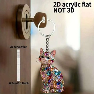 SENRTY 2 Móc Khóa Mèo Kim Cương Giả, Mặt Dây Chuyền Mèo Phẳng 2D Dễ Thương, Acrylic Mini Mèo Con Treo Trang Trí May Mắn