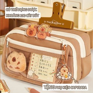 Hộp bút Capybara – Túi bút canvas nhiều ngăn, dung tích lớn – Dễ thương –Quà tặng học sinh–Kèm sticker,móc,gấu bông mini
