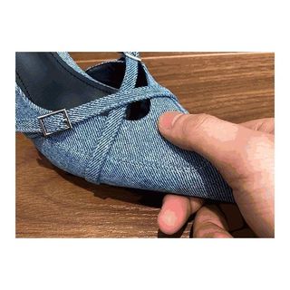 Giày Cao Gót Da Mềm Phiên Bản ~ Mũi Nhọn Mũi Chân Sandal Nữ Denim Xanh Phù Hợp Với Dây Đeo chéo Giày Stiletto Giày Cao Gót