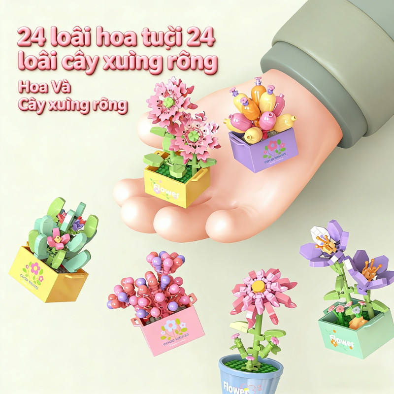 Đồ Chơi Lắp Ráp Cây Hoa Và Sen đá Mini – Full Set 12 Mẫu,  Mô Hình Trang Trí Chậu Cây, Quà Tặng ý Nghĩa Cho Trẻ Em