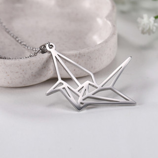 Dây chuyền thép không gỉ hình Kỳ Lân và Cáo, phong cách origami, phù hợp làm quà tặng