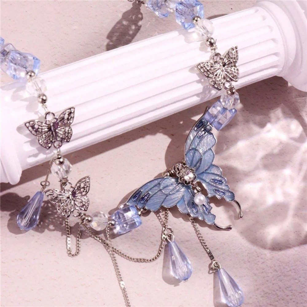 Vòng cổ bướm Hobbyin với giọt nước kim cương giả tua rua, phù hợp làm trang sức cho tiệc gothic hoặc đám cưới