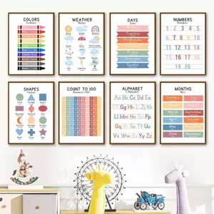 French Education Theme Date Weather Mood Color Shape Canvas Painting Art Home Wall Decor Canvas Poster