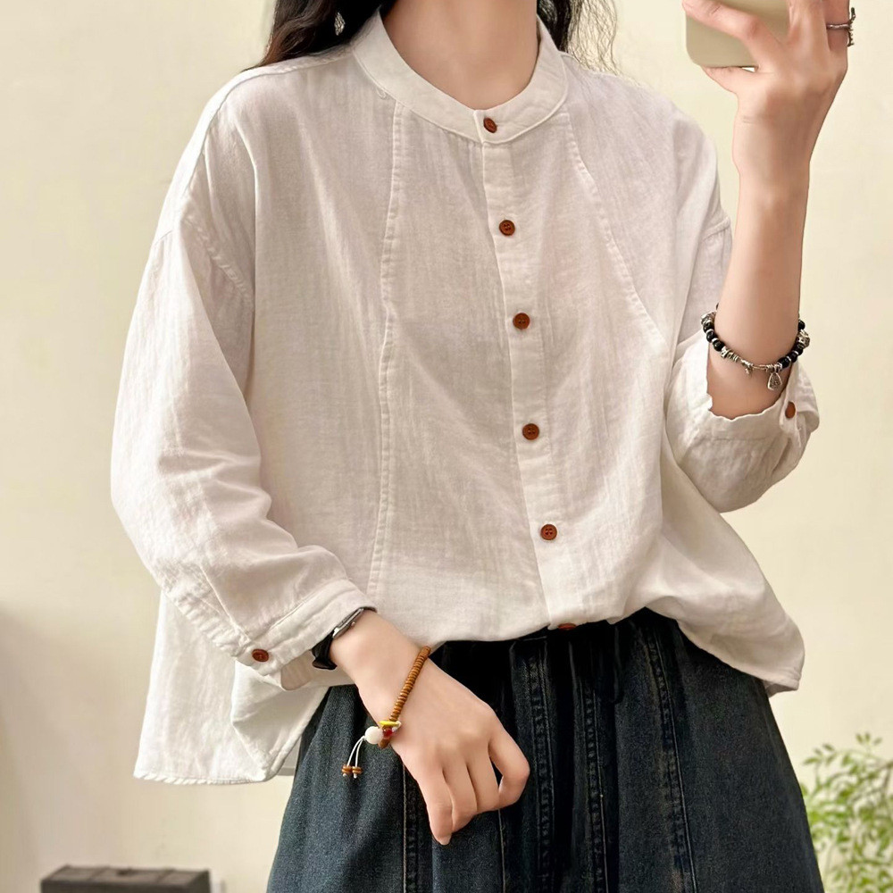 Sẵn sàng - Áo sơ mi nữ sợi cotton thiết kế đơn giản, size đa dạng