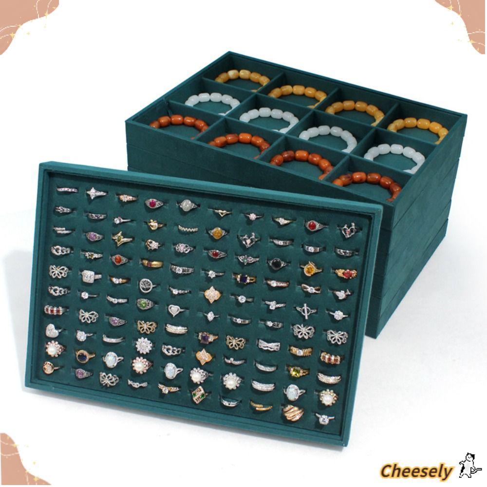 Dụng cụ sắp xếp trang sức CHEESELY, Khay đựng đồ trang sức màu xanh nhung, Chất lượng cao một lớp Vòng tay dung tích lớn Tấm lưu trữ Trang sức Màn hình hiển thị