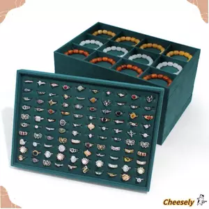Dụng cụ sắp xếp trang sức CHEESELY, Khay đựng đồ trang sức màu xanh nhung, Chất lượng cao một lớp Vòng tay dung tích lớn Tấm lưu trữ Trang sức Màn hình hiển thị