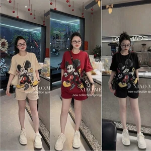 Set Bộ Đồ Nữ Mickey Oversize 48-68kg- Bộ Cộc Tay Quần Short Cartoon Cá Tính