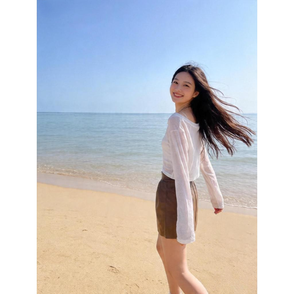 Milyfashion Lưới Đế Mùa Hè Chống Nắng Dài Tay T Mỏng Áo Ngắn Rời Mỏng Hơn Nhìn Top