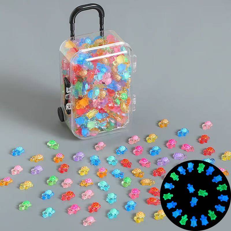 TMOY 100 Chiếc Hoạt Hình 3D Dạ Quang Rùa DIY Dopamine Màu Mini Nhựa Động Vật Phát Sáng Đêm Thu Nhỏ Các Bức Tượng Nhỏ Trang Trí Vườn Cổ Tích TMOY