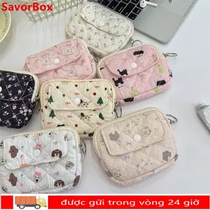 SAVORBOX Túi đựng đồ chăn bông dễ thương, Ví đựng tiền xu có móc khóa Hộp đựng ID hoạt hình Ví đựng tiền xu hoa, Hộp đựng thẻ di động đa chức năng