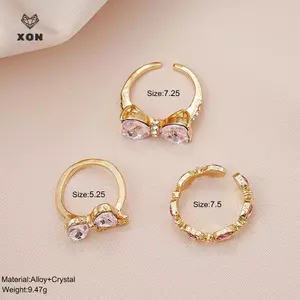 Nhẫn nơ zircon hình trái tim hồng, style Boho K-pop Y2K cổ điển, phù hợp làm quà tặng