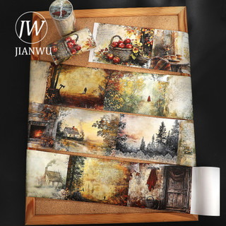JIANWU 80mm * 204mm Vintage Tree House Road Phong Cảnh Chất Liệu Cắt Dán Thêu Sò Băng Washi Sáng Tạo DIY Tạp Chí Văn Phòng Phẩm