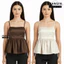 Cami Top nữ vải satin mịn, dây điều chỉnh, lưng mở và chi tiết ruffle peplum thanh lịch cho mùa hè