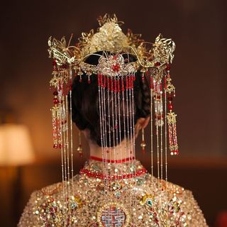 Trang phục cô dâu thiết kế phượng hoàng Thái Xiuhe, bộ quần áo và mũ sang trọng, phụ kiện tóc cao cấp