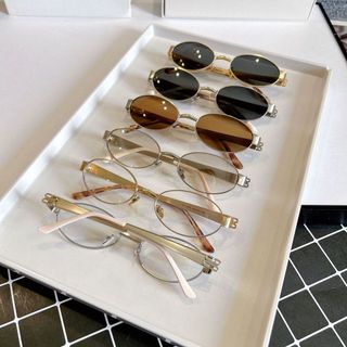 Kính mát hình bầu dục phong cách retro châu Âu và Mỹ, làm từ kim loại cũ, chống tia cực tím