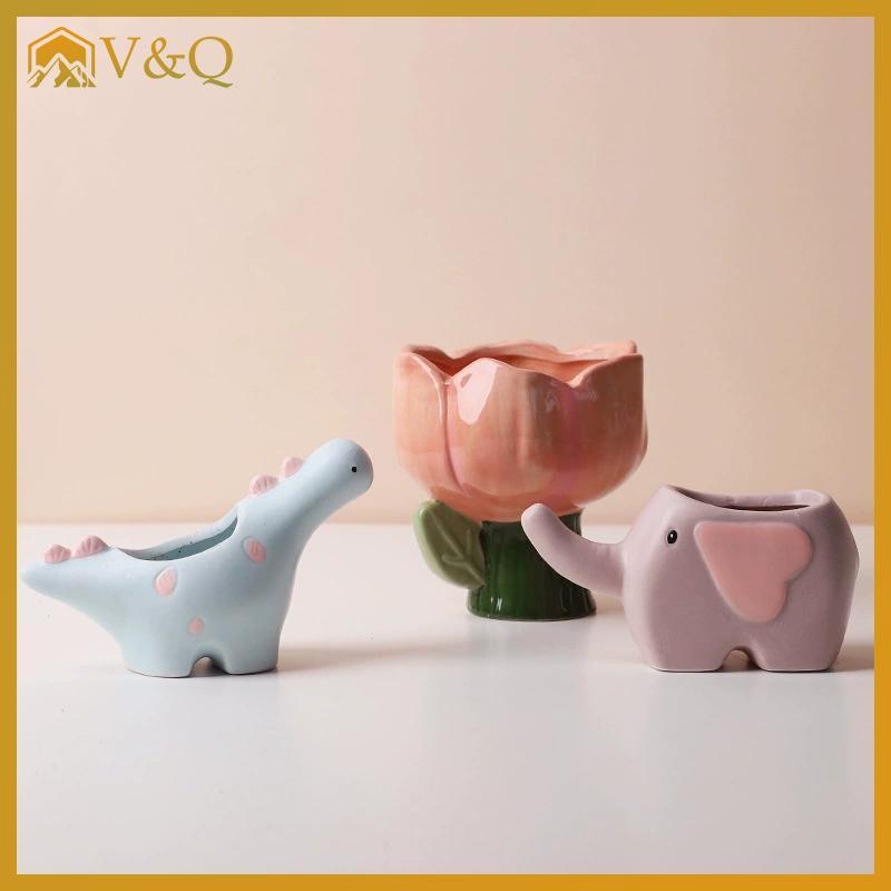 Littleloves1 Dễ Thương Gốm Hoa Hình Động Vật Voi Cây Nồi Để Bàn Ban Công Trang Trí Nhà Trang Trí Bình Gốm VN