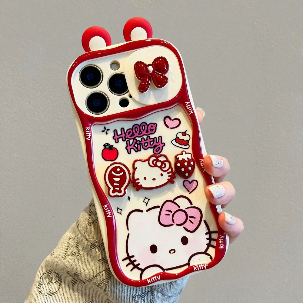 Ốp điện thoại cửa sổ trượt hình dâu tây đỏ 3D cho iPhone 17 Pro Max 16 Plus 15 14 13 12 11 Vỏ bảo vệ chống sốc