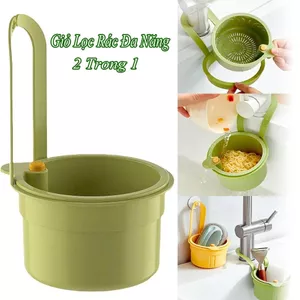 Giỏ Treo Bồn Rửa Chén Đa Năng Có Lỗ Thoát Nước, Rổ Lọc Rác Tích Hợp Nút Nhấn Đổ Thức Ăn Thừa Tiện Lợi