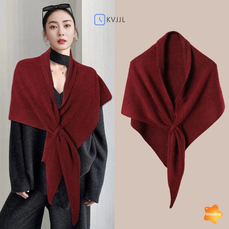 Khăn choàng cardigan cape len mùa đông, thiết kế tam giác dày, giữ ấm tốt