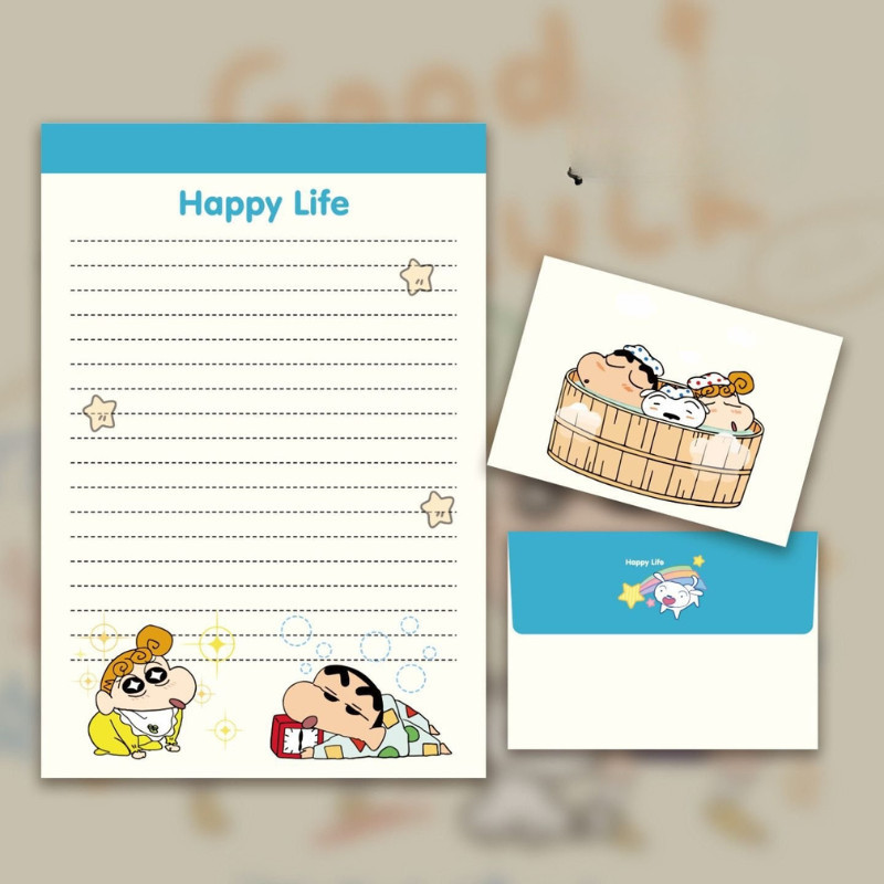 Set phong bì + thư thủy mặc, cậu bé shin, cún snoopy đáng yêu dùng để viết thư, bưu thiếp lời chúc