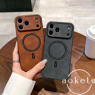 Ốp điện thoại iPhone 17 sạc từ tính bằng da cừu mờ với tất cả các ống kính, ốp điện thoại 16promax, họa tiết da 15pro, ốp bảo vệ chống rơi 14 / 13 / 12 / 11