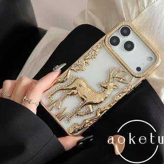 Hươu dát kim cương sang trọng Thích hợp cho vỏ điện thoại iPhone 17 Promax Mạ điện 3D Deer Apple 16 Promax 3D 15pro / 14 / 13 / 12 Vỏ bảo vệ chống rơi
