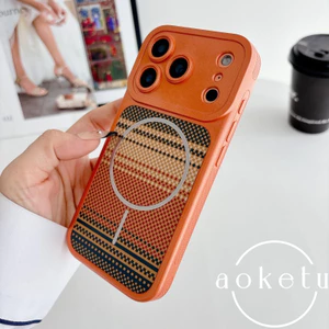 Ốp điện thoại từ tính bằng da cửa sổ lớn sang trọng phù hợp cho iPhone 13 14 15 16 17 Pro Max sọc mờ bao gồm tất cả vỏ silicon