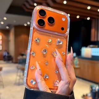 Hàn Quốc 3D Hồng Kim Cương Trái Tim Tình Yêu Lấp Lánh Sequin Trong Suốt Ốp Lưng Điện Thoại iPhone 17Promax 17Pro 16Promax 12 13 14 15 Pro Max Vỏ Điện Thoại Di Động Nữ Chống Sốc