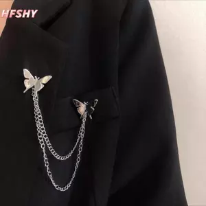 HFSHY Trâm Cài Áo Phù Hợp Nam Và Nữ, Thiết Kế Punk Với Bướm Có Dây Xích, Phụ Kiện Hip Hop Cho Vest