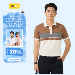 Áo polo nam phối kẻ YODY co giãn và đàn hồi thoáng mát MCPO25A533