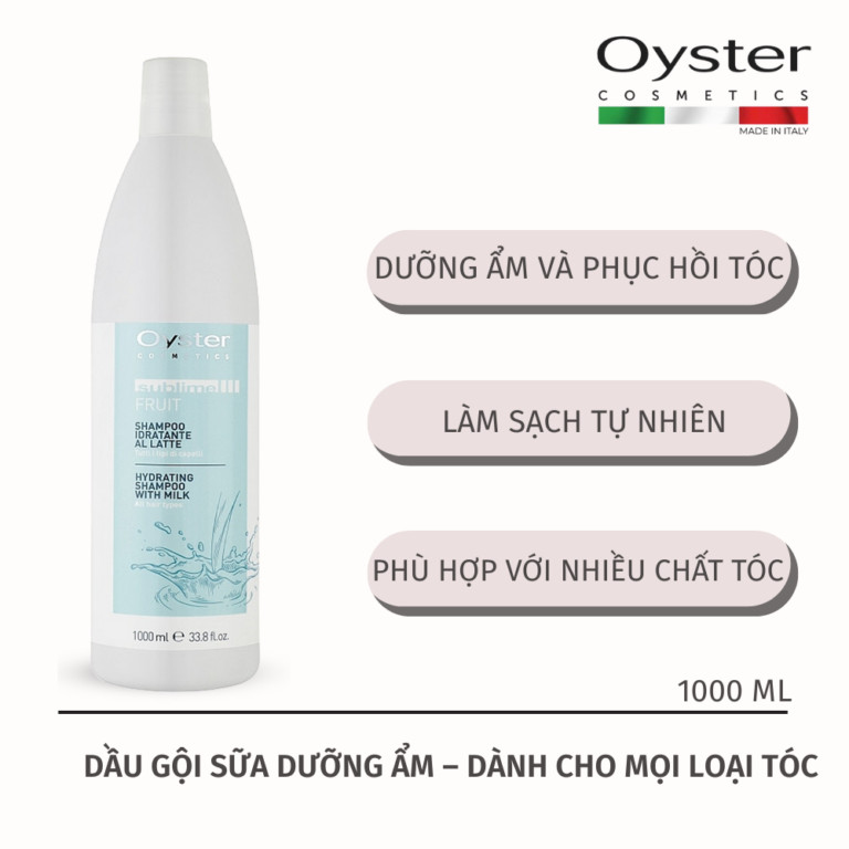 Bộ Dầu Gội + Kem Ủ OYSTER Hydrating With Milk 1000ML Chính Hãng Ý | Phục Hồi Tóc Khô Xơ, Dưỡng Ẩm